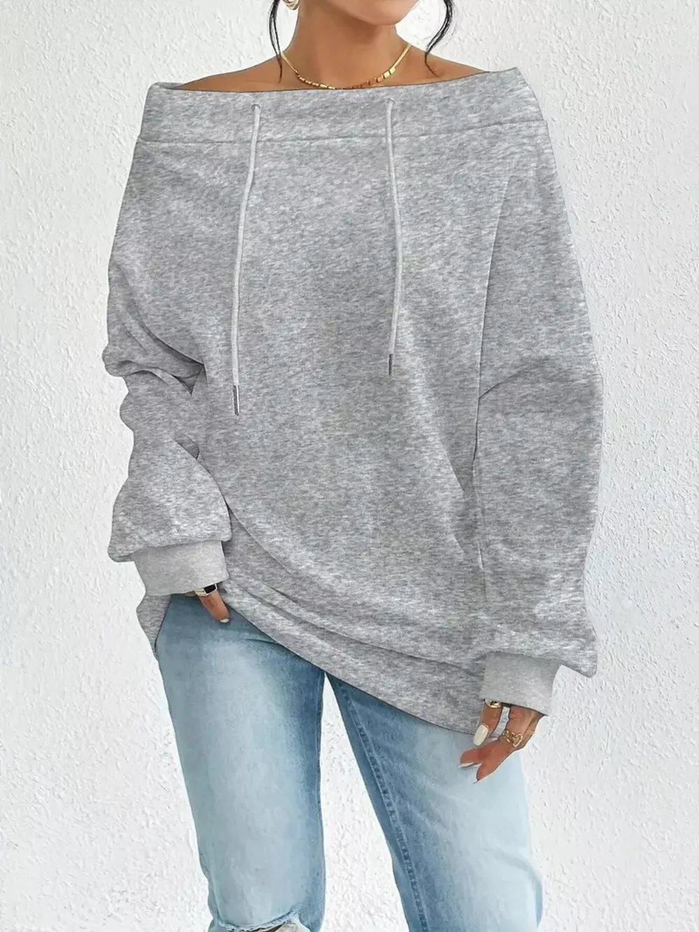 Off-Shoulder Drawstring Sweatshirt, image 9