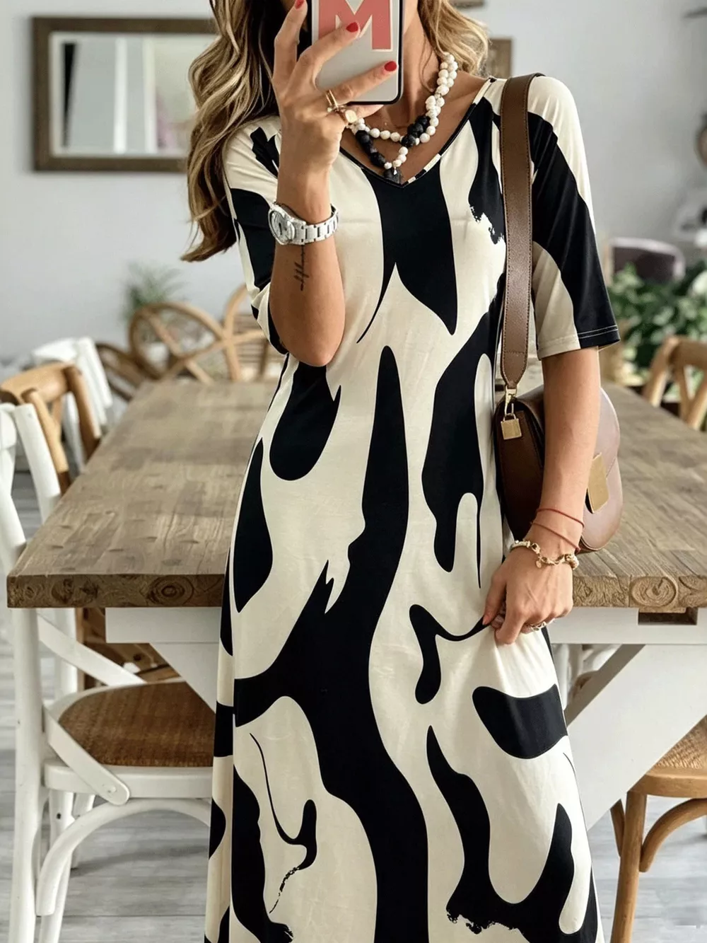 Abstract Print Casual Maxi Dress, image 3