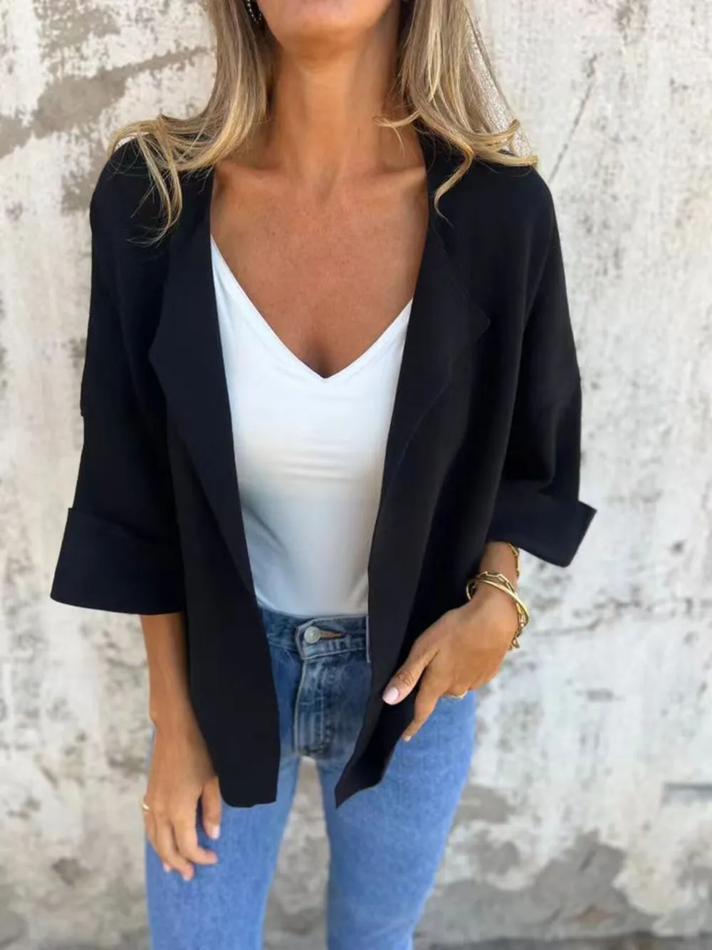 Full Size Open Front 3/4 Sleeve Cardigan Plus Size, image 5