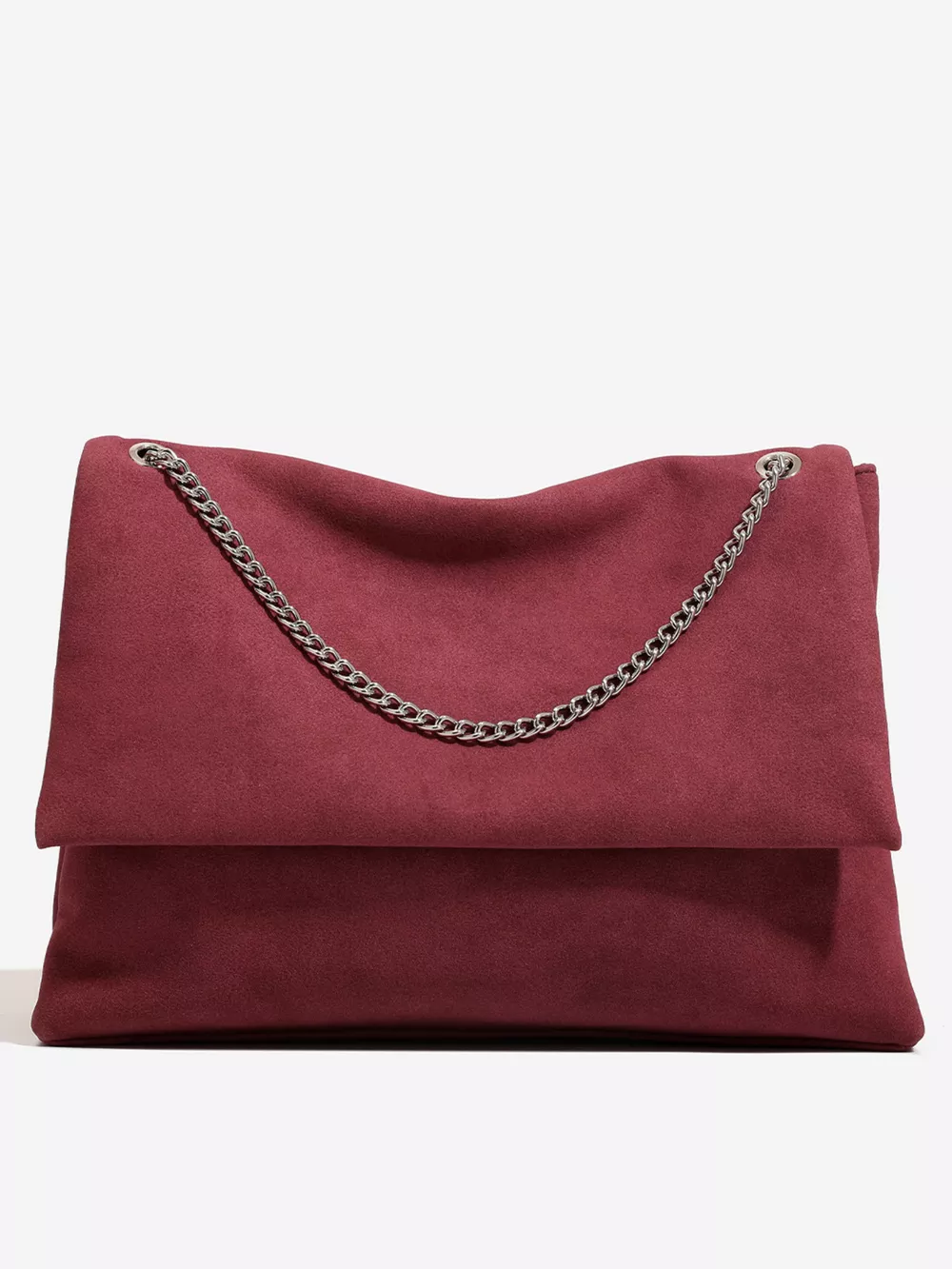 Suede Shoulder Bag with Metallic Chain Strap, image 7