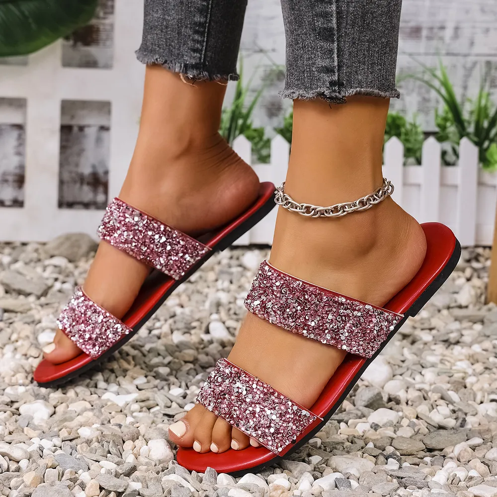 Sequin Open Toe Flats Sandals, image 14