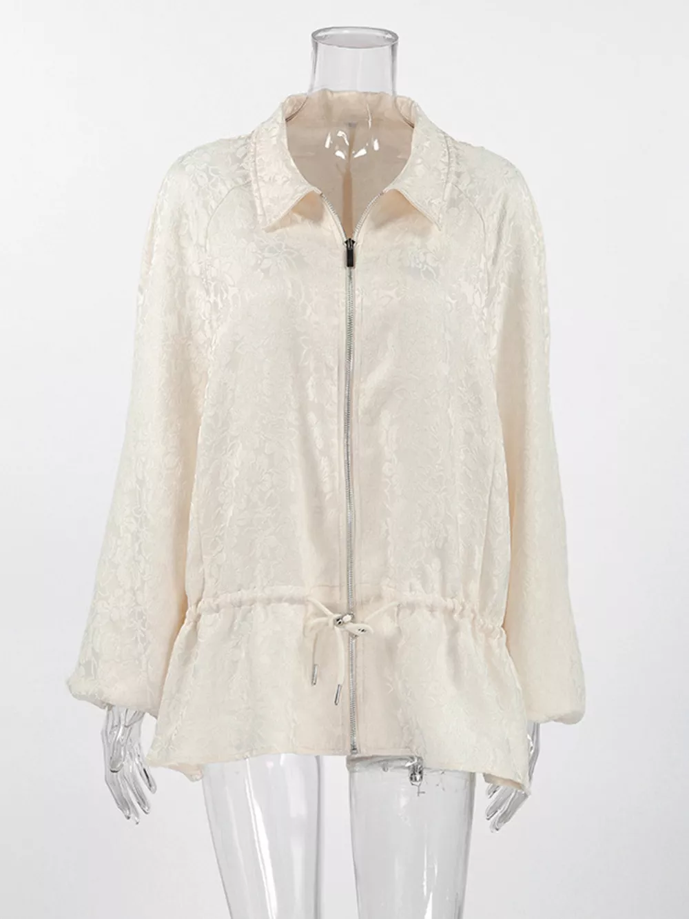 Jacquard Zip-Up Peplum Jacket, image 8
