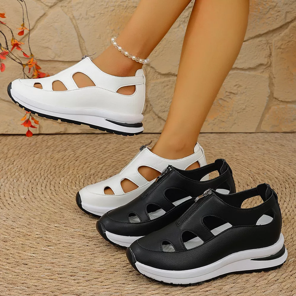 Cutout Zipper Wedge Sneakers, image 4
