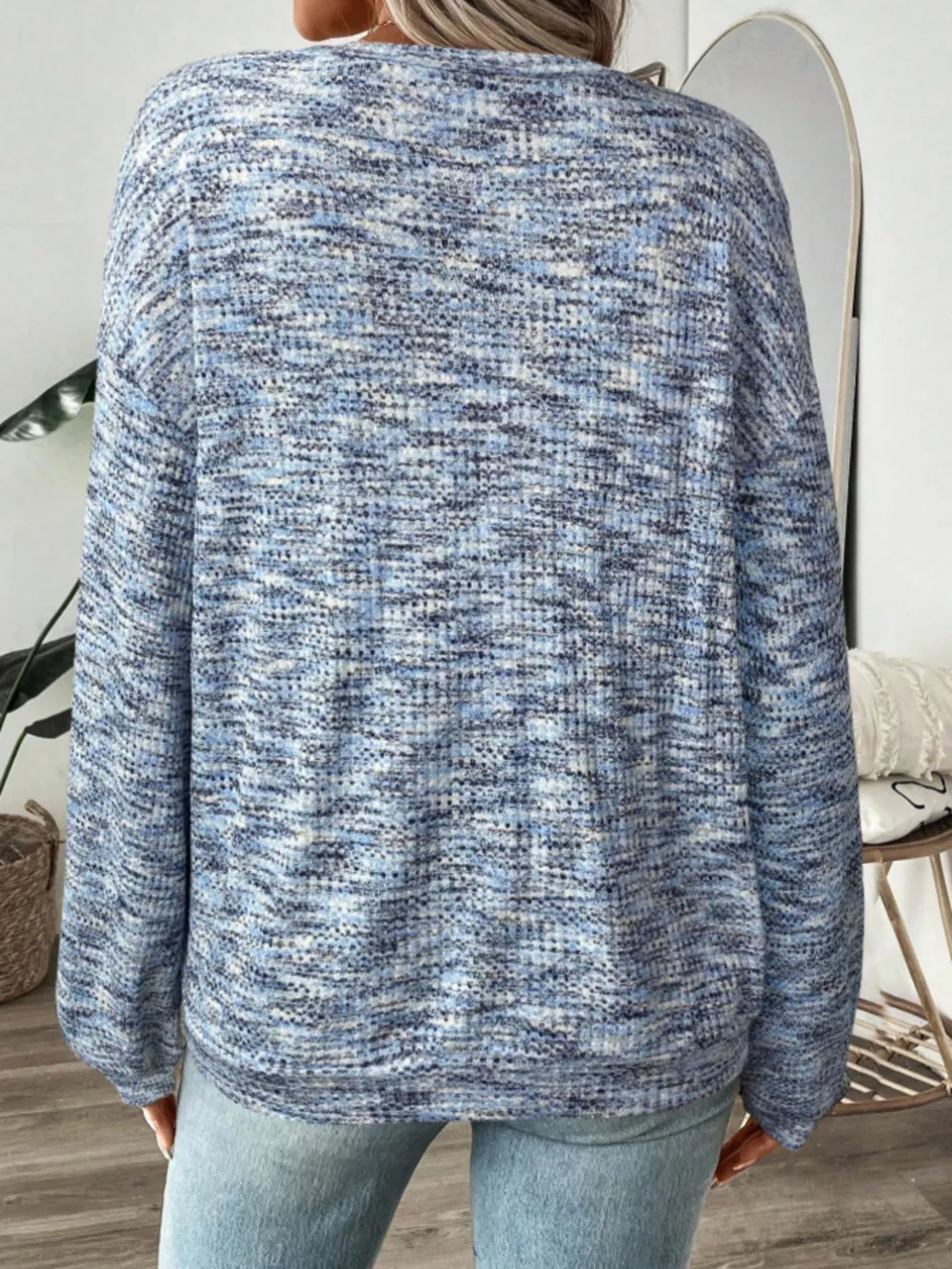 Space-Dyed Long Sleeve Waffle-Knit Top, image 8