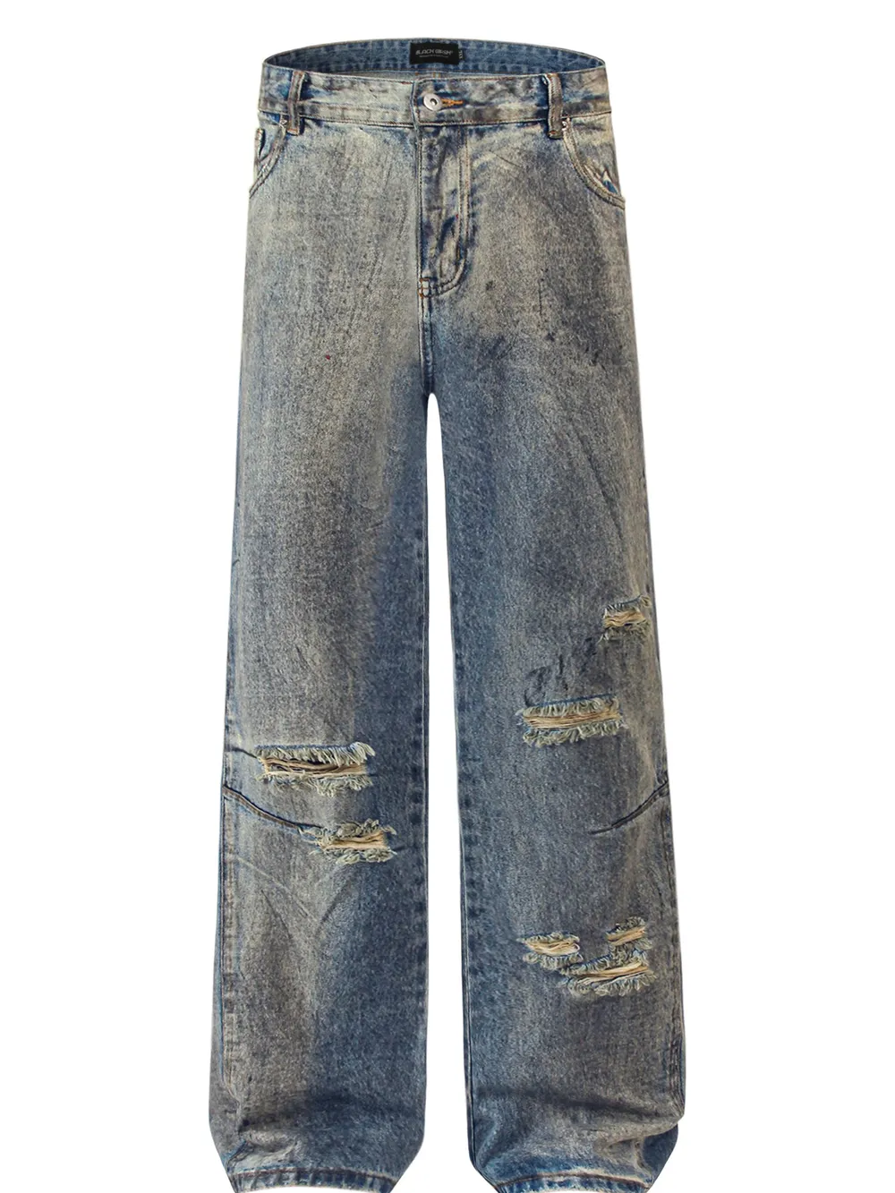 Men's Distressed Washed Straight Jeans