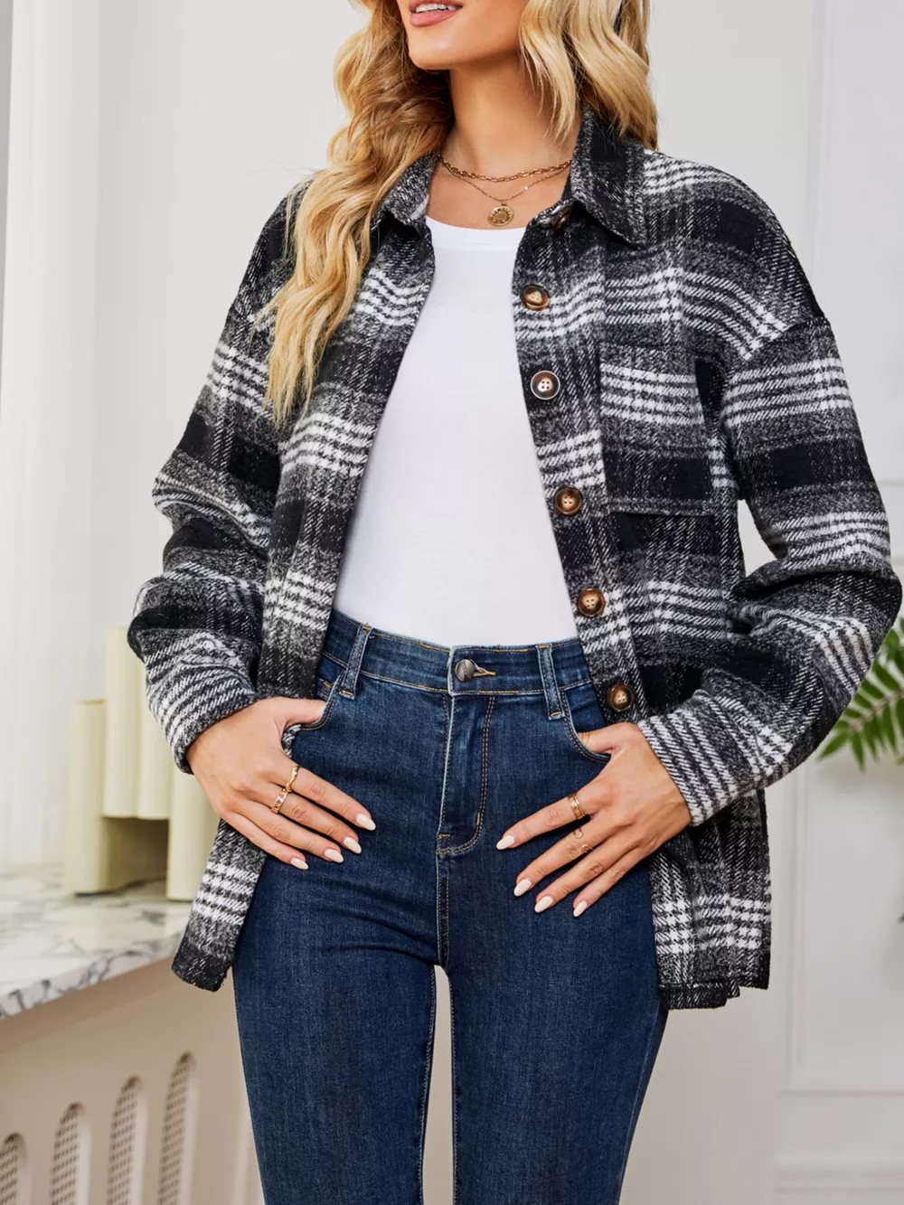 Plaid Button Up Long Sleeve Shacket, image 16