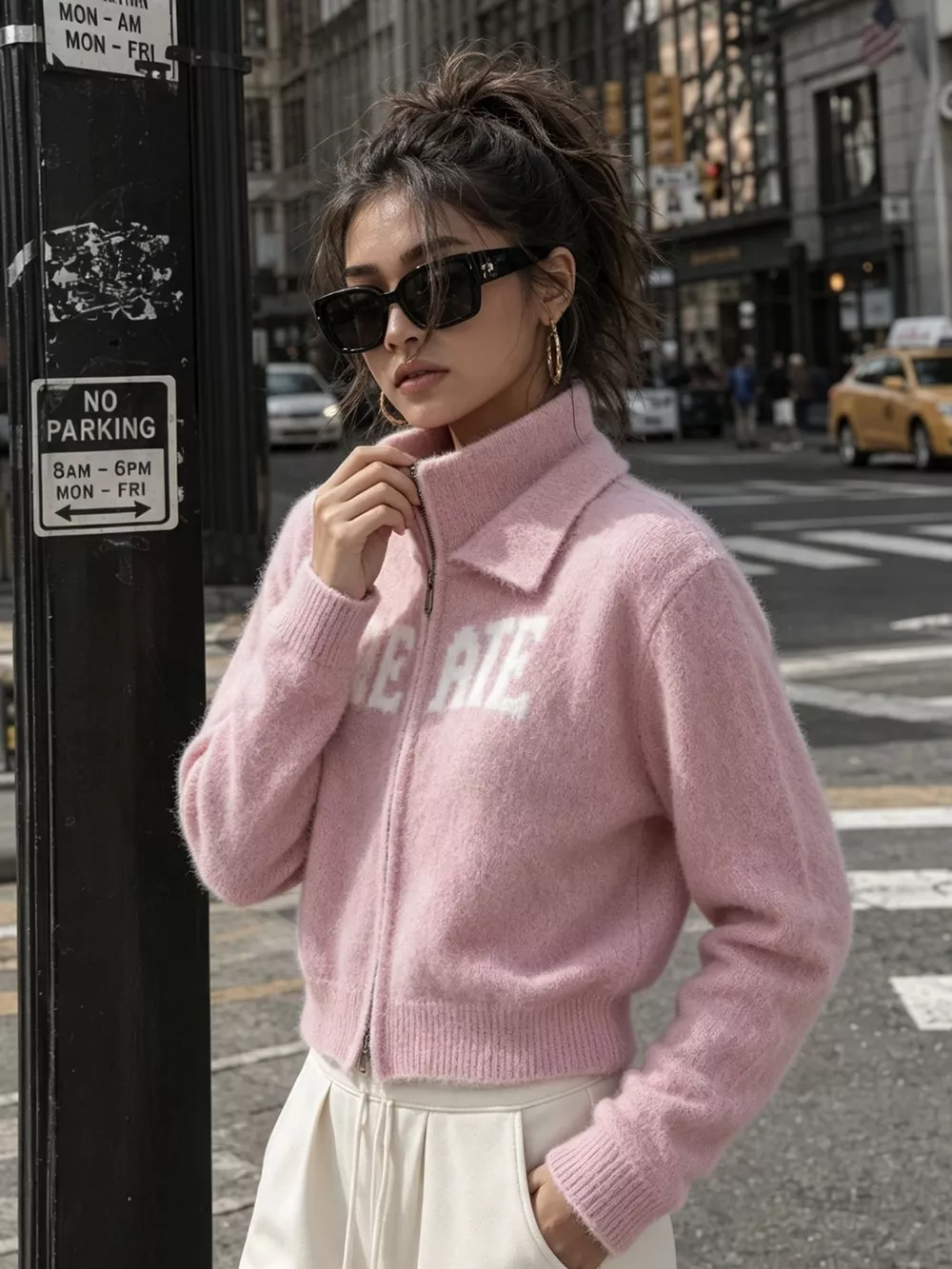 Fuzzy Letter Zip-Up Cardigan, image 22