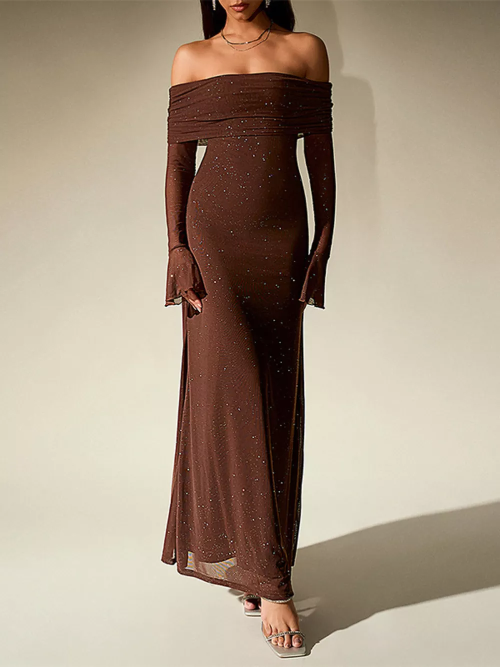 Glitter Off-Shoulder Maxi Dress, image 5