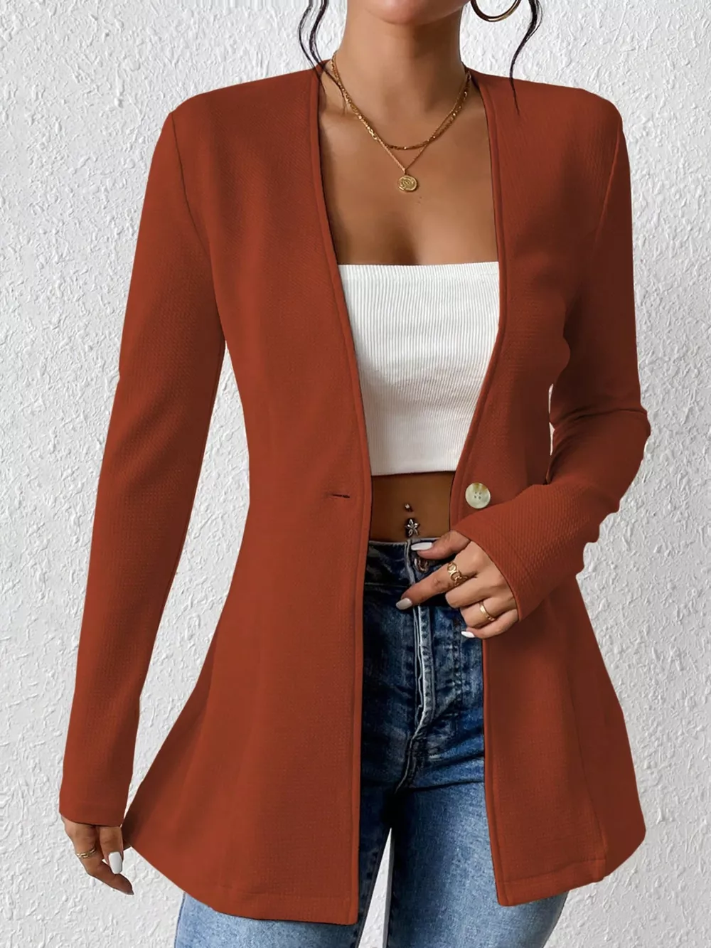 One Button Long Sleeve Blazer, image 19