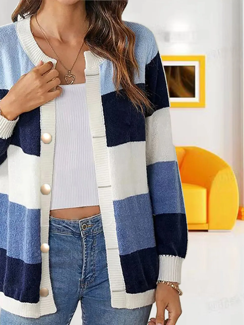 Color Block Button-Up Knit Cardigan, image 10
