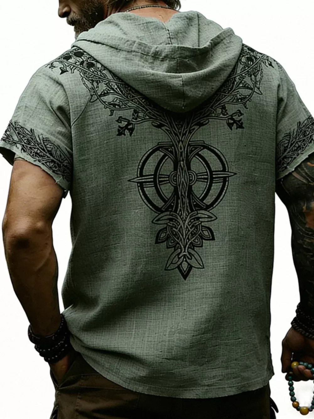 Men's Full Size Printed Hooded Short Sleeve Top Plus Size, image 3