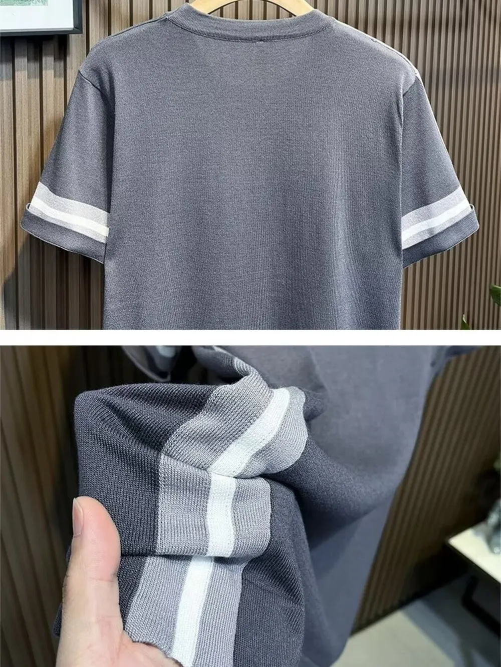 Men's Full Size Contrast Shoulder Stripes Round Neck T-Shirt Plus Size, image 6