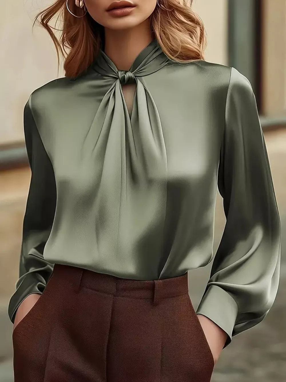Satin Cutout Front Blouse, image 2