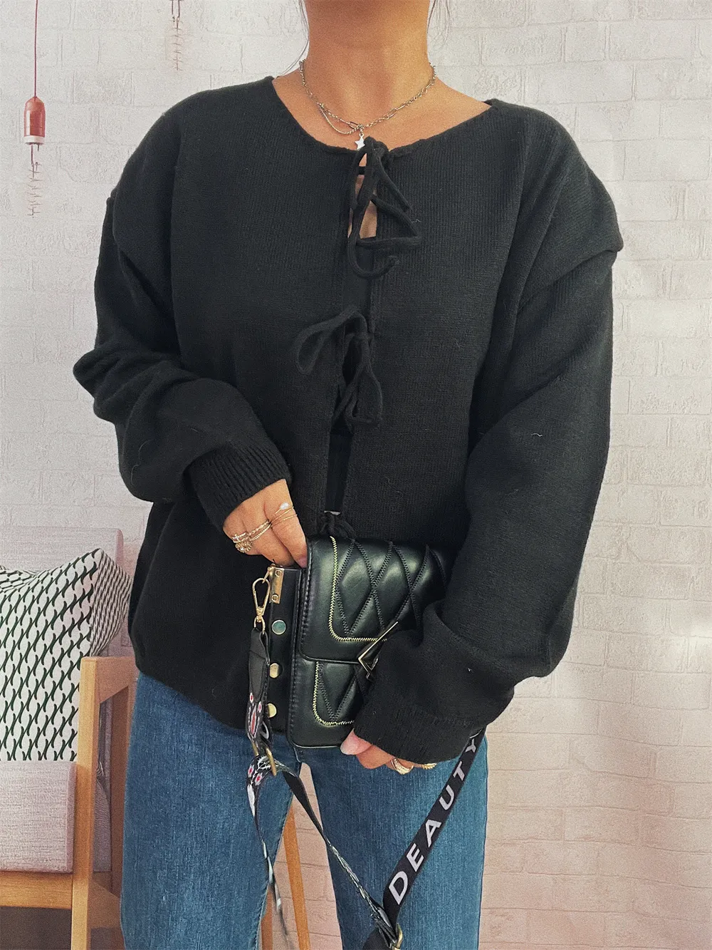 Tie Front Drop Shoulder Cardigan, image 21