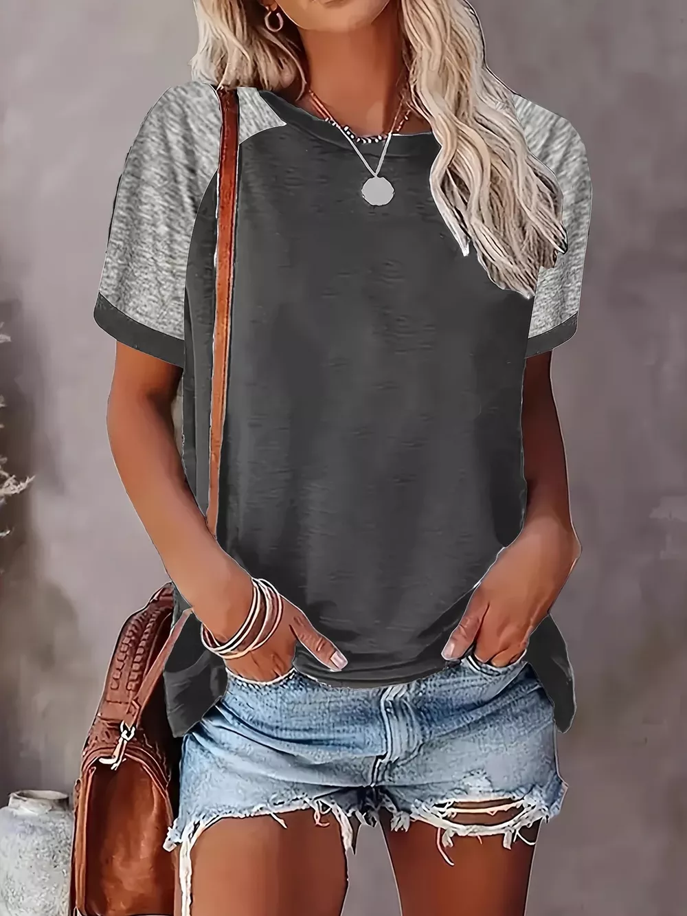 Plus Size Casual Color Block Raglan Sleeve T-Shirt, image 6