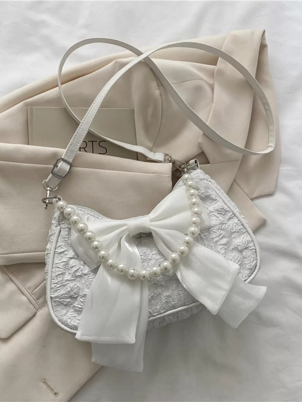 Bow Pearl Chain Crossbody Bag, image 3