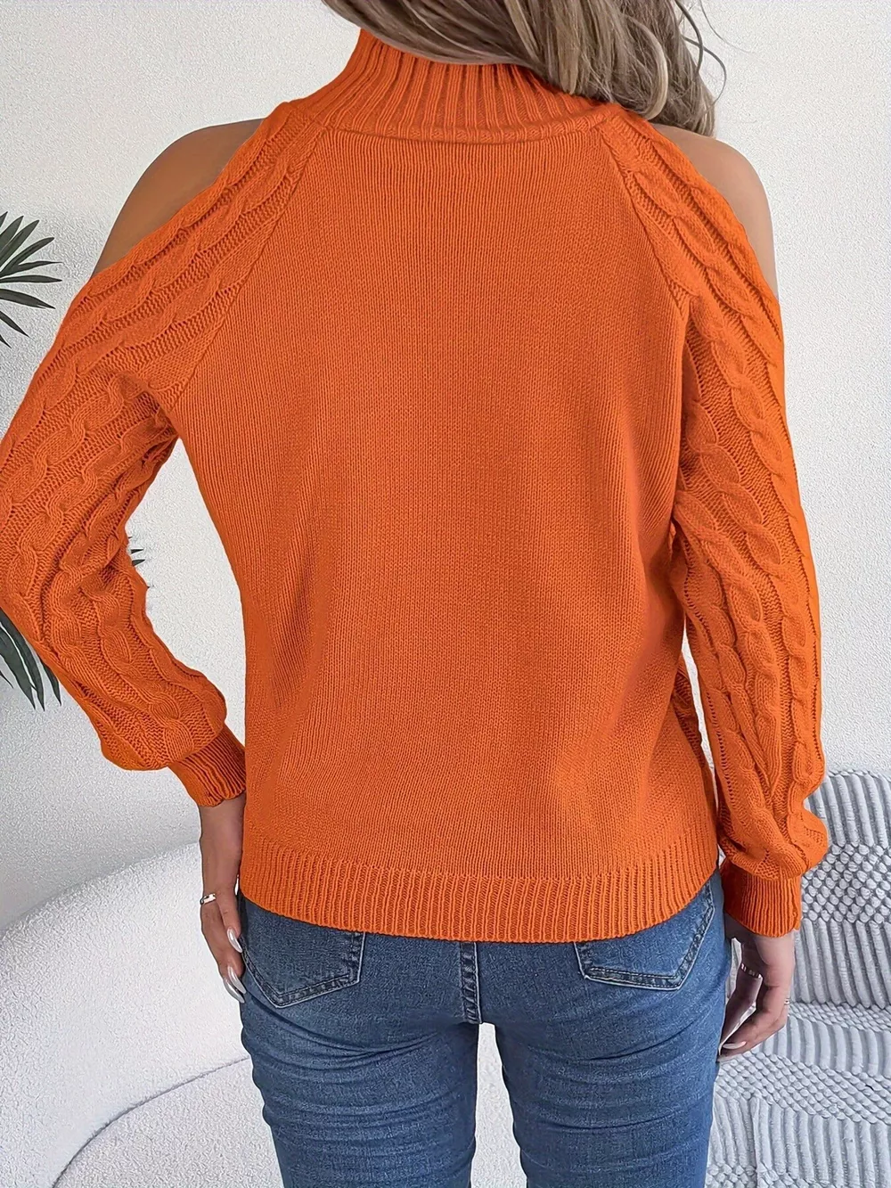 Cold-Shoulder Cable Knit Sweater, image 2