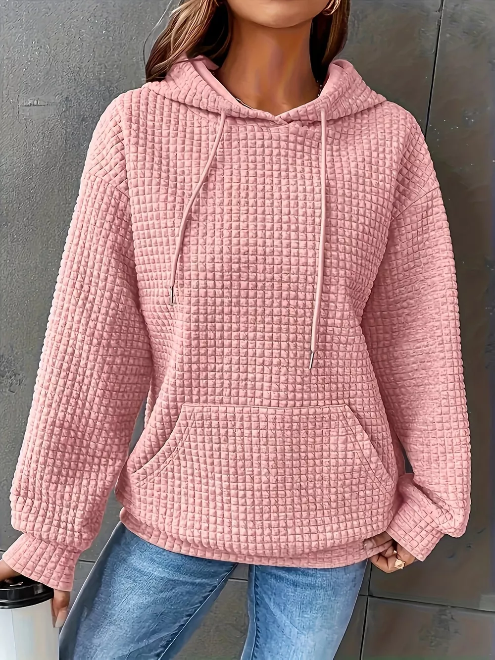 Textured Knit Drawstring Hoodie, image 19