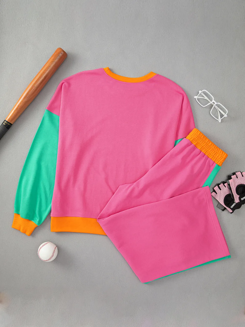 Color Block Round Neck Top and Pants Set, image 31