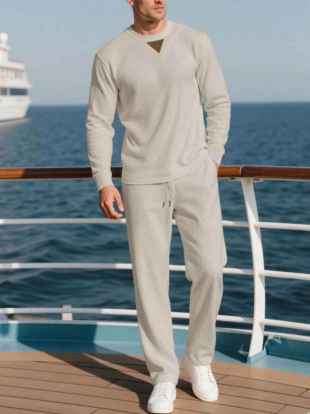 Men's Full Size Casual Crewneck Long Sleeve Sweatshirt and Jogger Set Plus Size, image 12