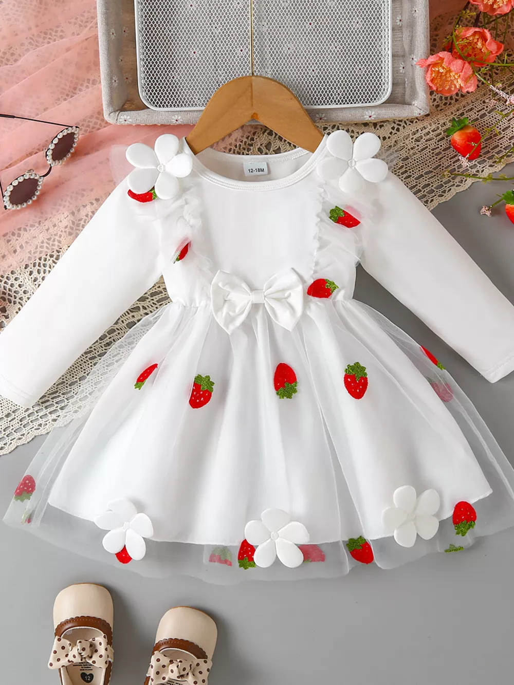 Children's Bow Decor Ruffle Trim Dress, image 6