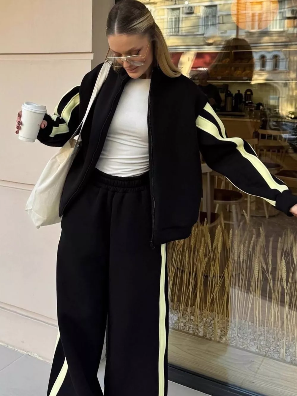 Contrast Striped Zip Up Top and Pants Set