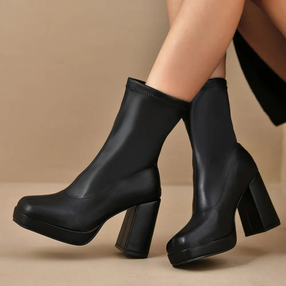 Round Toe Block Heels Boots, image 7