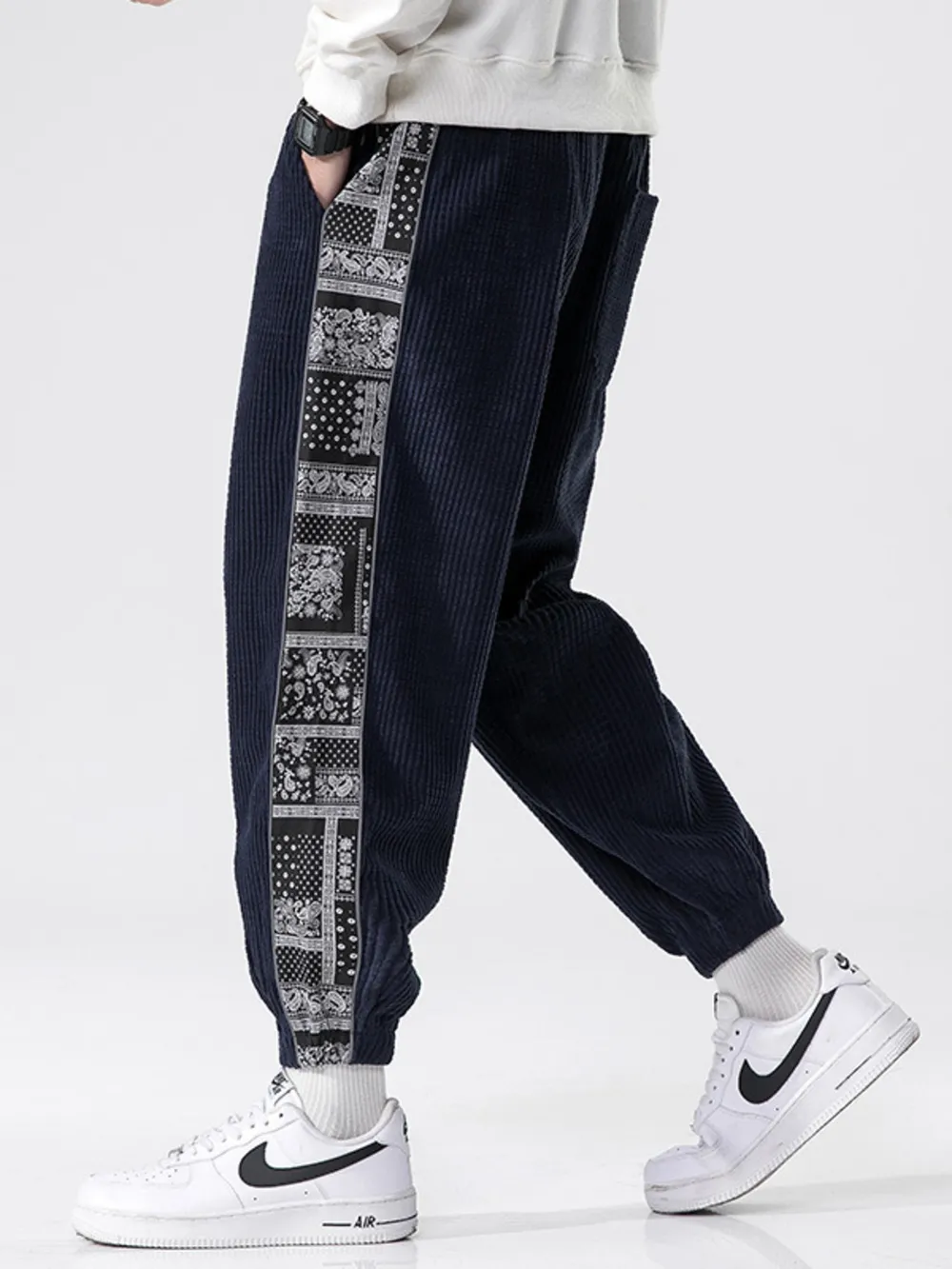 Men's Plus Size Drawstring Contrast Panel Joggers, image 6