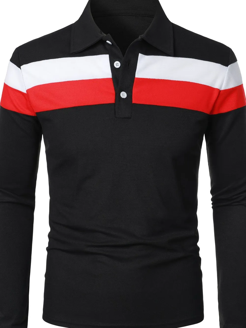 Men's Full Size Color Block Long Sleeve Polo Plus Size