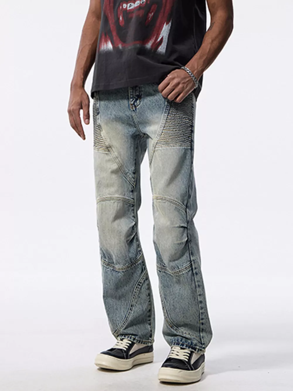 Men's Washed Wide Leg Jeans, image 5