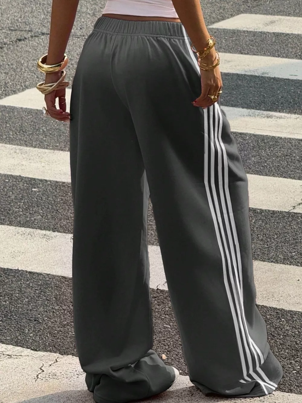 High-Waisted Wide-Leg Track Pants with Side Stripes, image 10