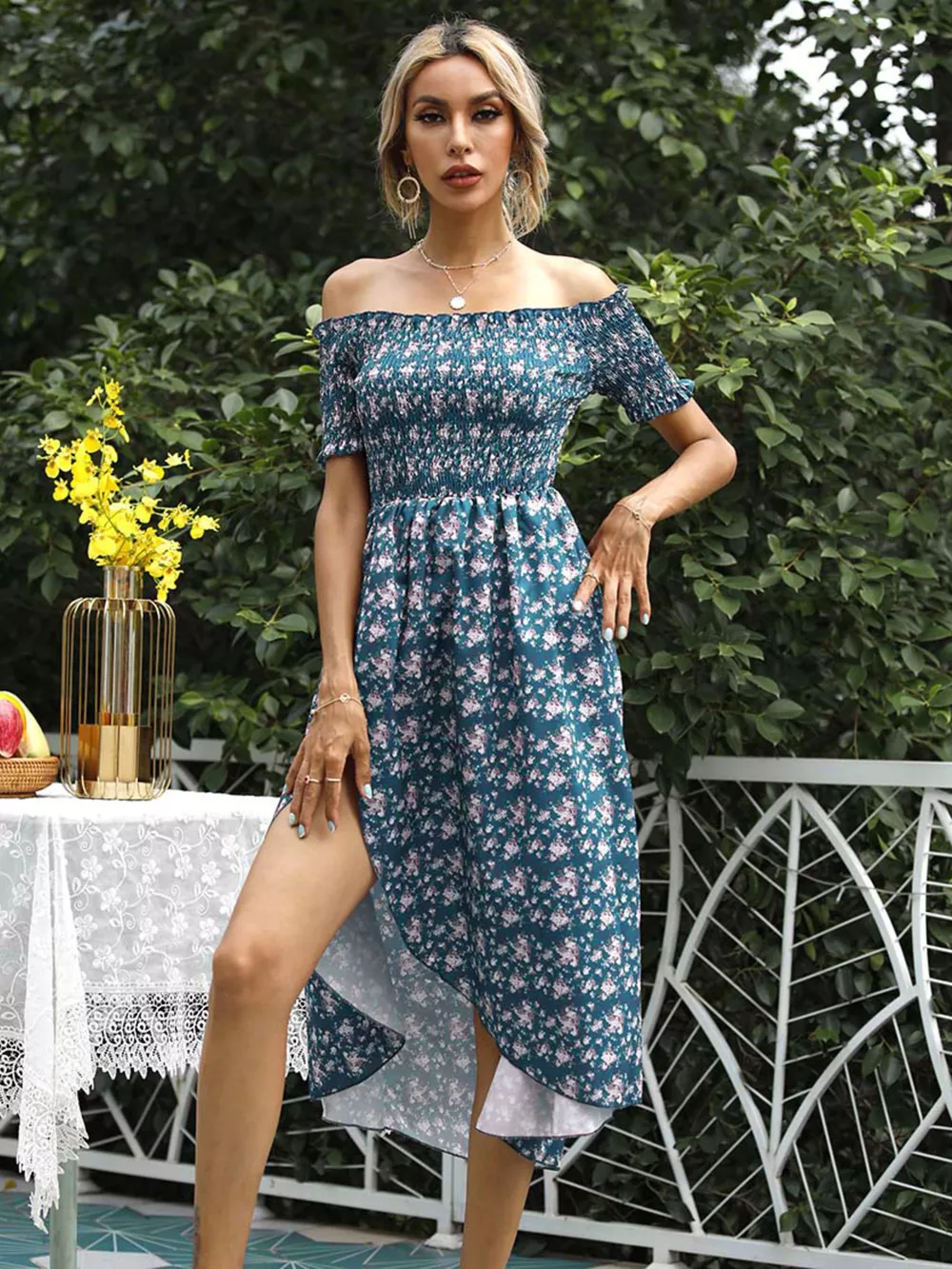 Off Shoulder Floral Slit Dress, image 2