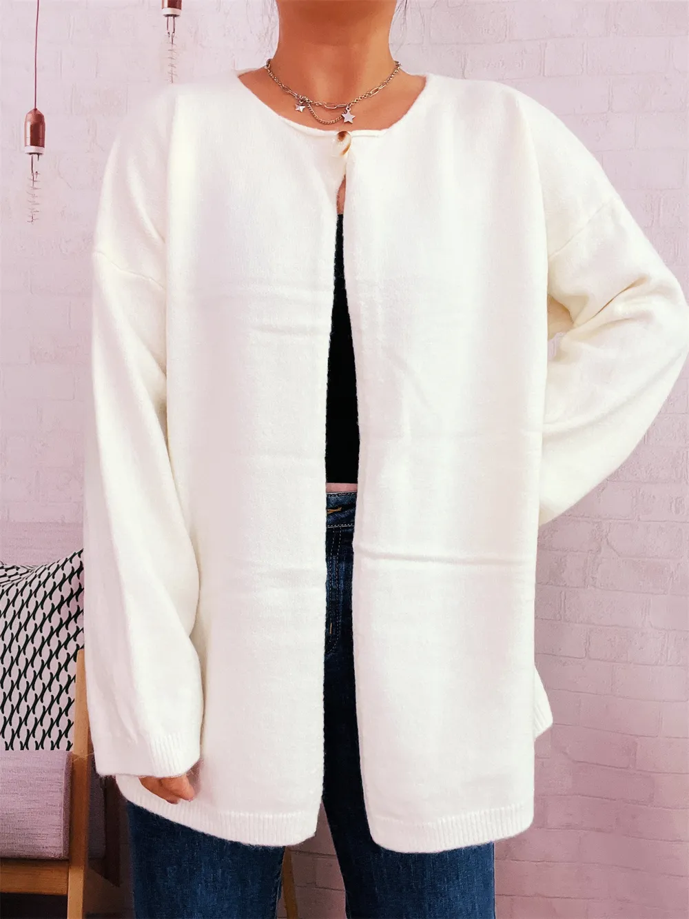 One Button Front Drop Shoulder Cardigan, image 15