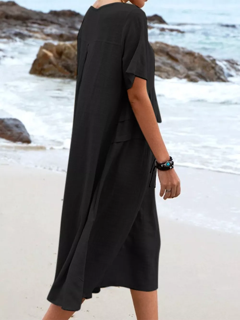 Full Size Casual Linen Blend Midi Dress Plus Size, image 5