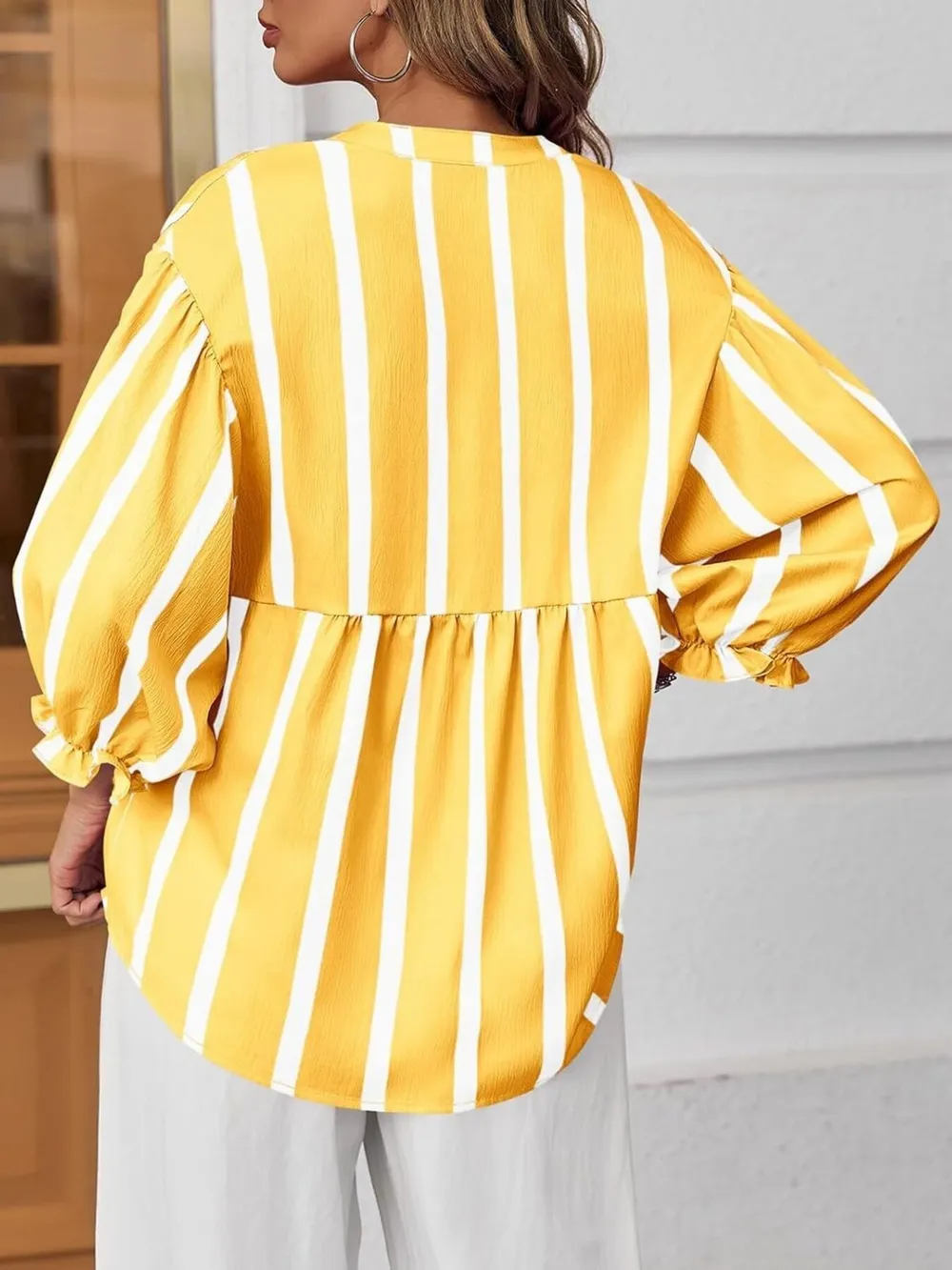 Striped Button Front Notched Blouse, image 13