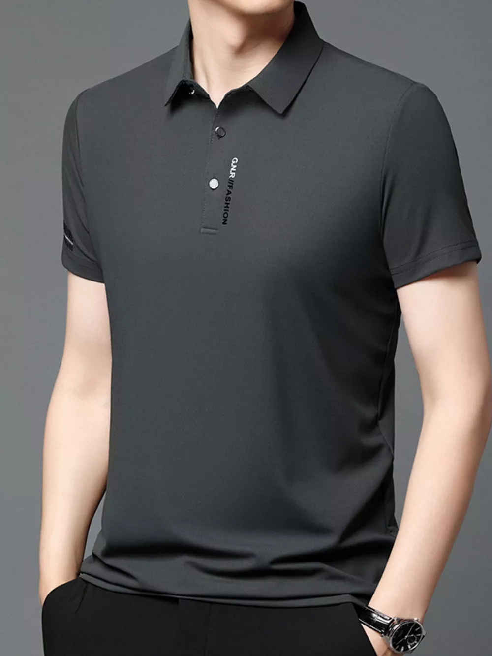 Men's Plus Size Button Detail Short Sleeve Polo, image 3