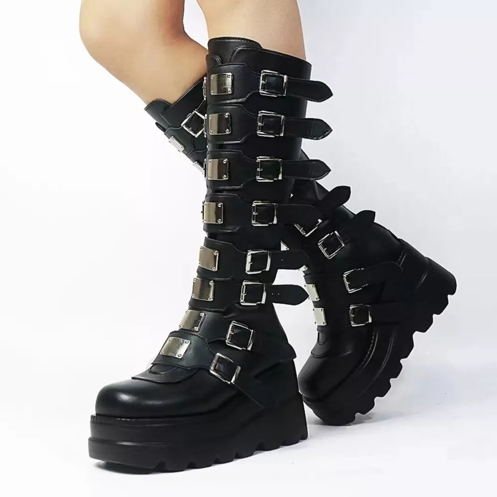 Multi-Buckle Platform Knee-High Boots, image 2