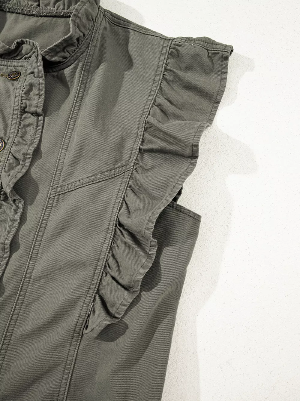 Ruffled Patchwork Denim Jacket Vest, image 6