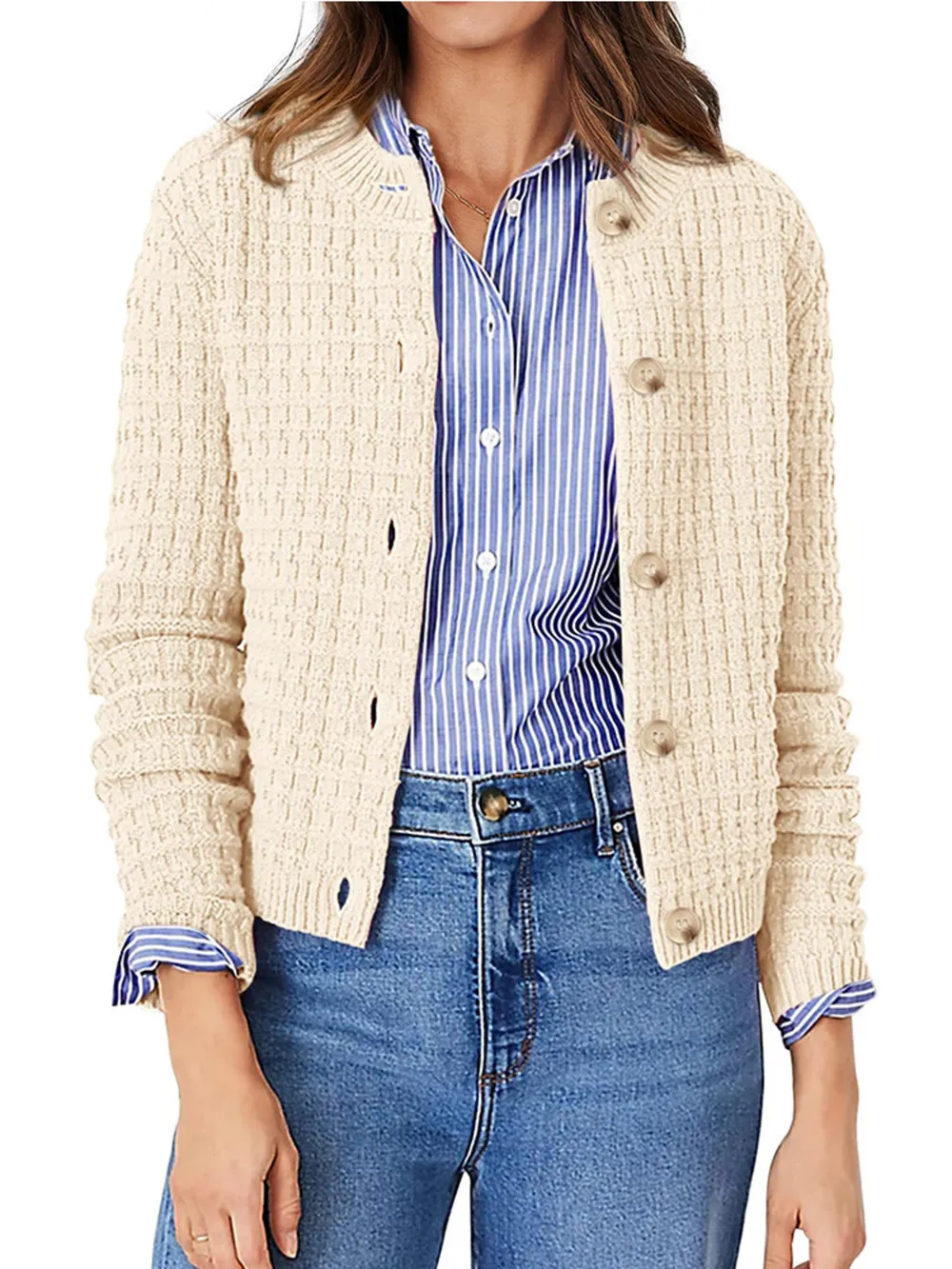 Textured Knit Button-Front Cardigan, image 7