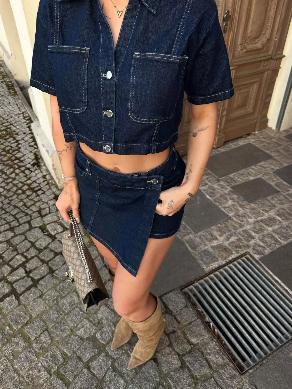 Button Up Short Sleeve Top and Skort Denim Set, image 11