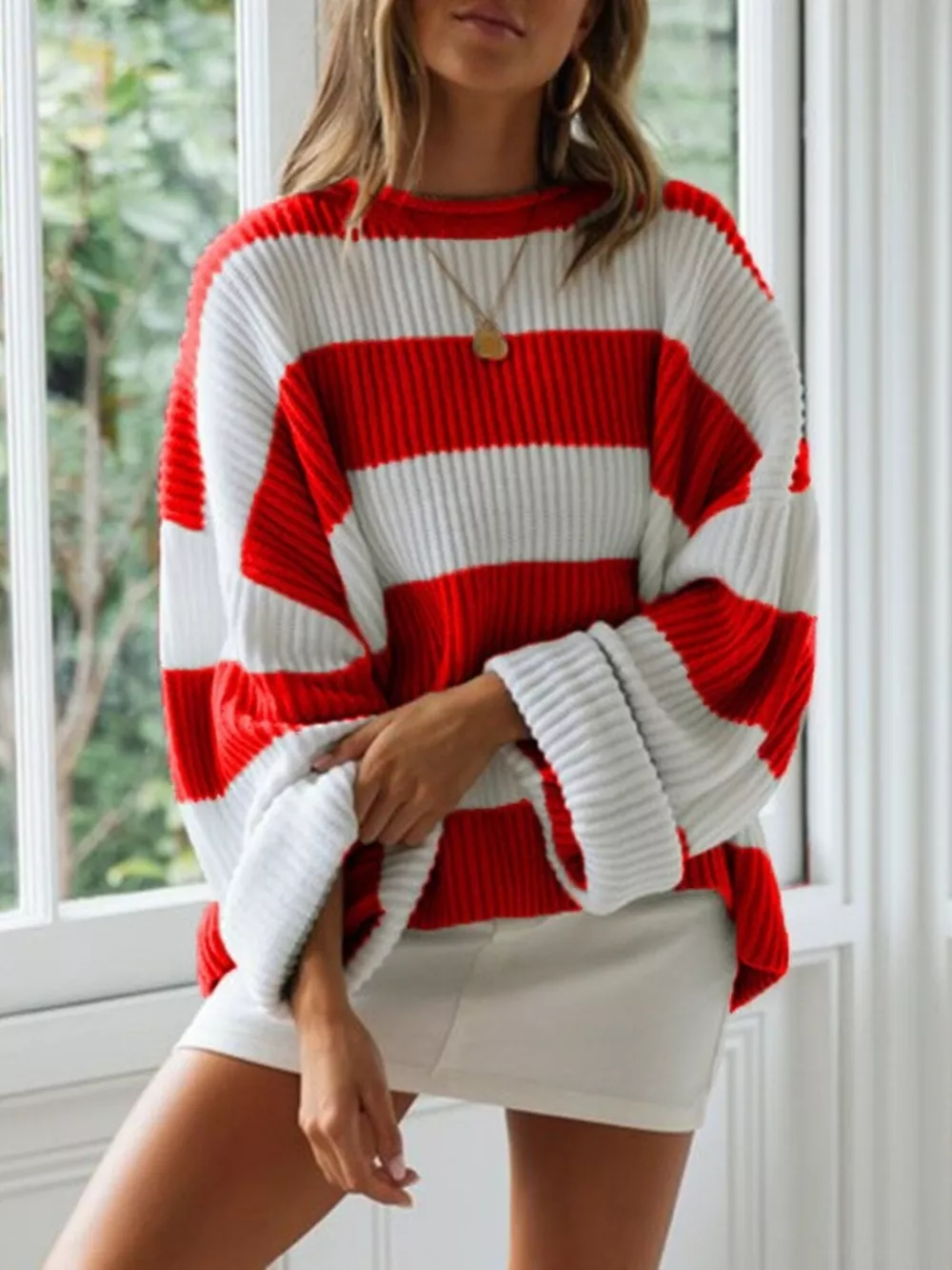 Contrast Striped Round Neck Sweater, image 14