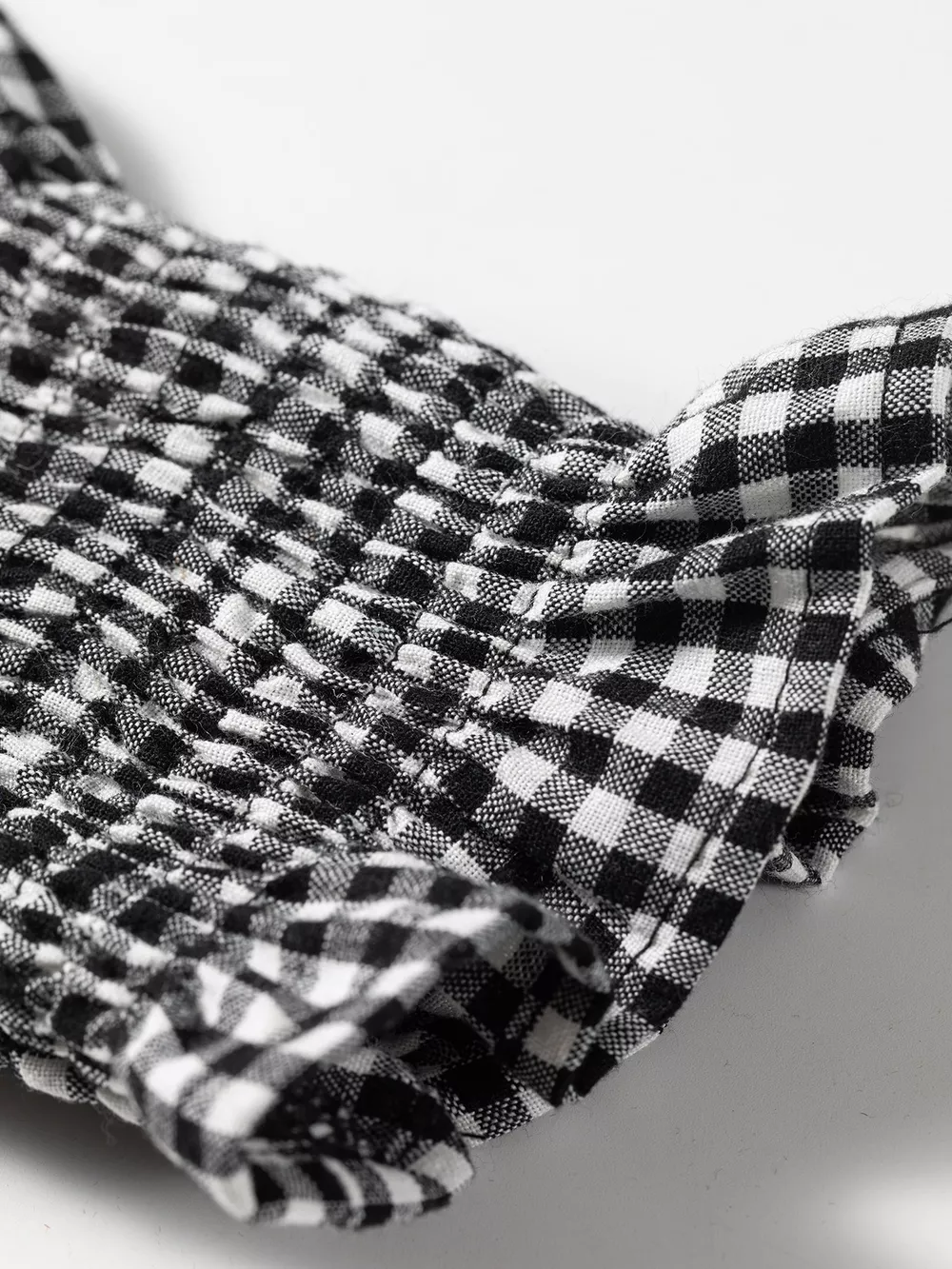 Plaid Shirred Cuff Long Sleeve Round Neck Blouse, image 9