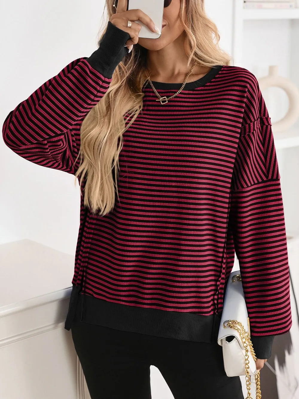 Exposed Seam Striped Contrast Sweatshirt, image 19