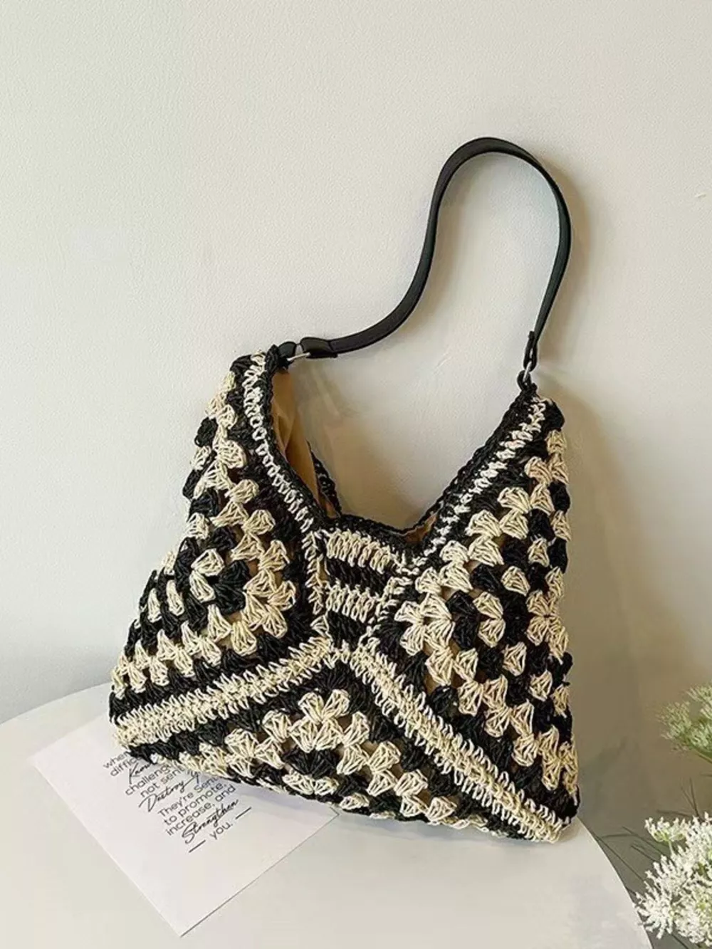 Crochet Two-Tone Shoulder Bag, image 2