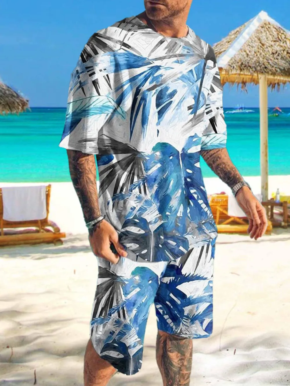 Men's Full Size Printed Short Sleeve Tee and Shorts Set Plus Size, image 4