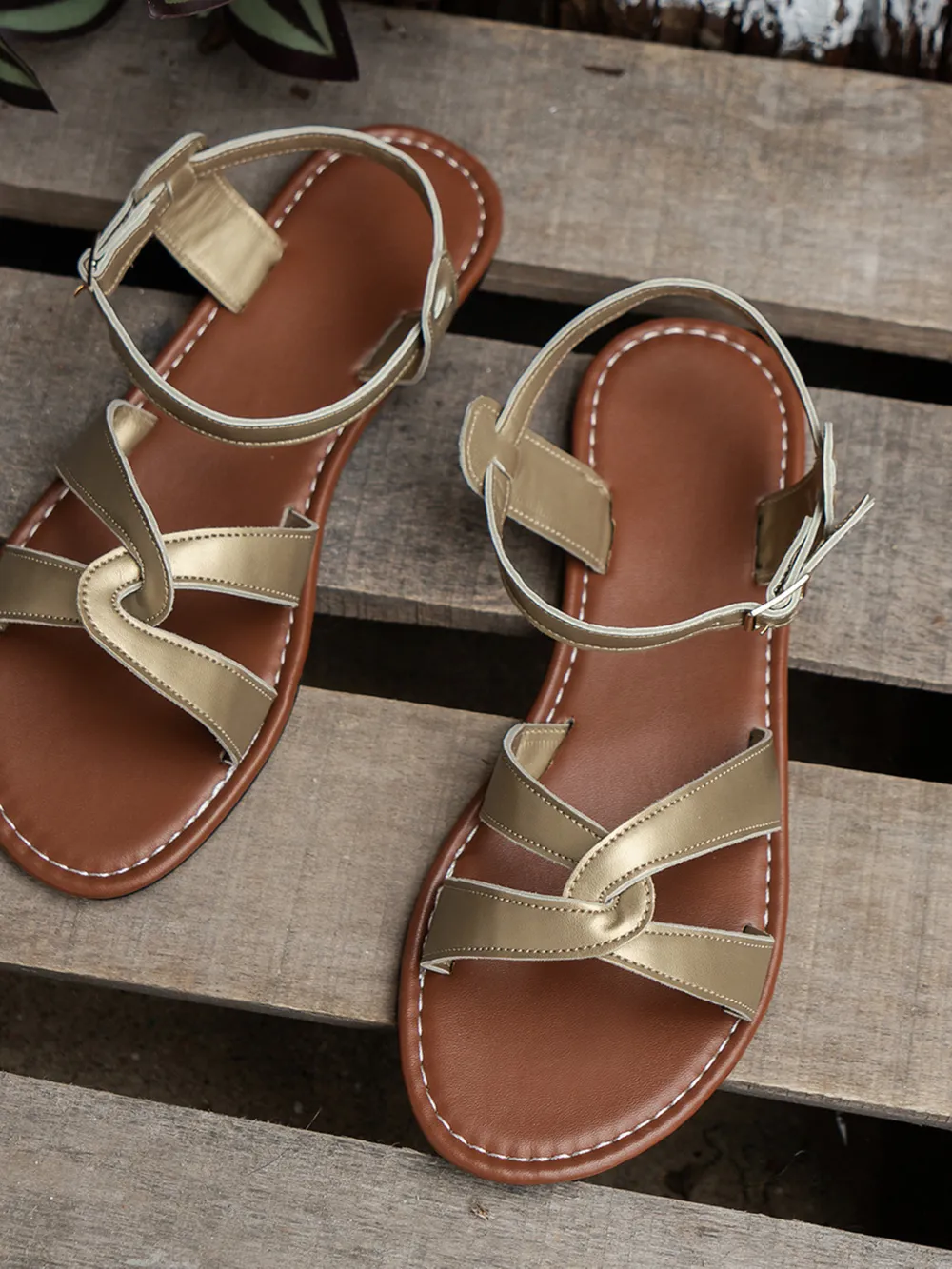Strappy Flat Sandals with Ankle Buckle, image 4
