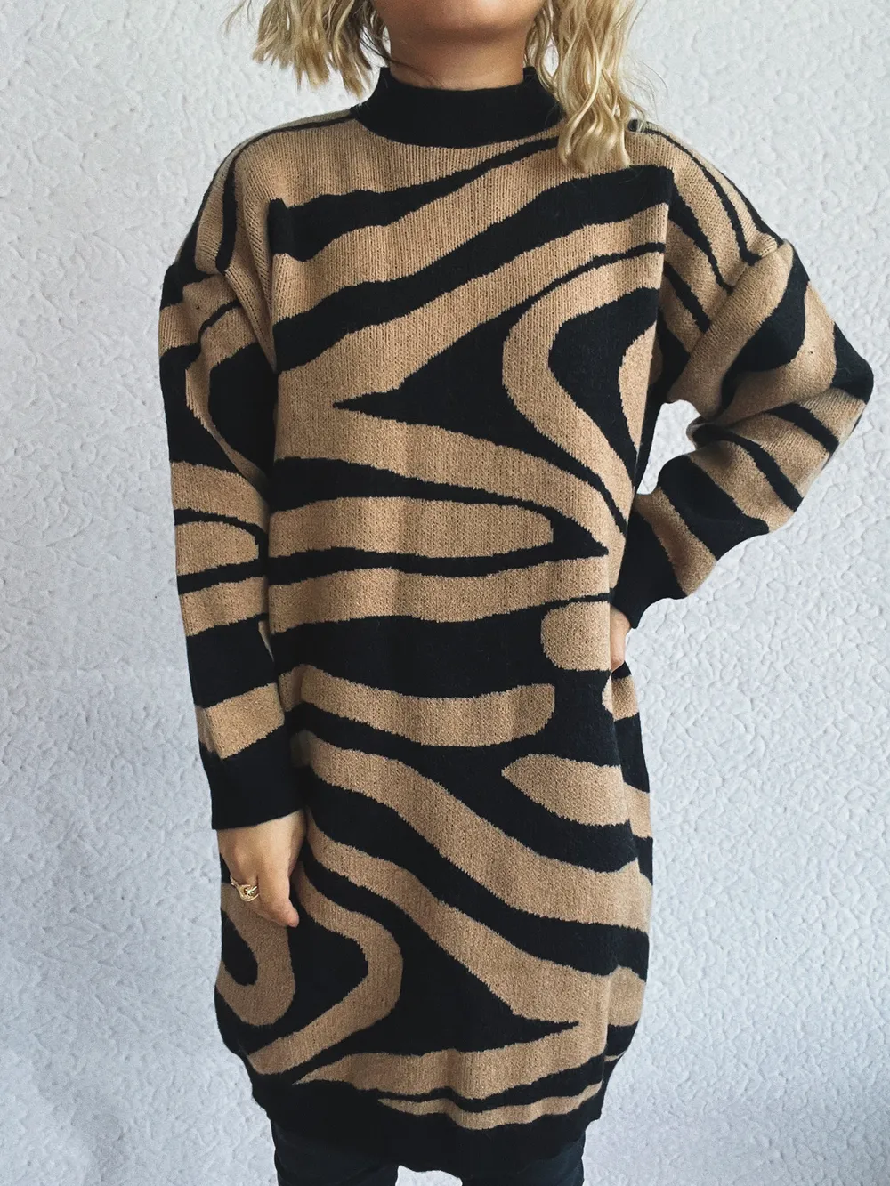 Oversized Zebra Print Long Sleeve Sweater, image 8