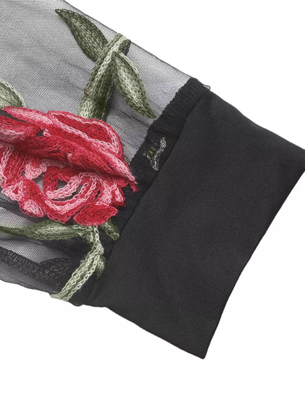 Floral Mesh Sleeve V-Neck Top, image 6