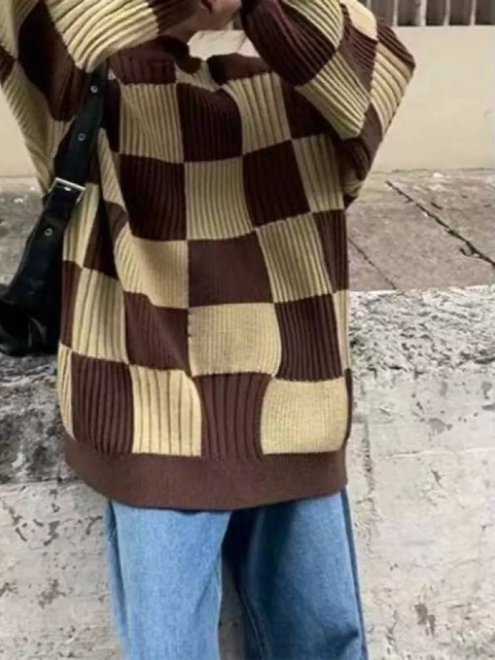 Checkerboard Pattern Oversized Sweater, image 6