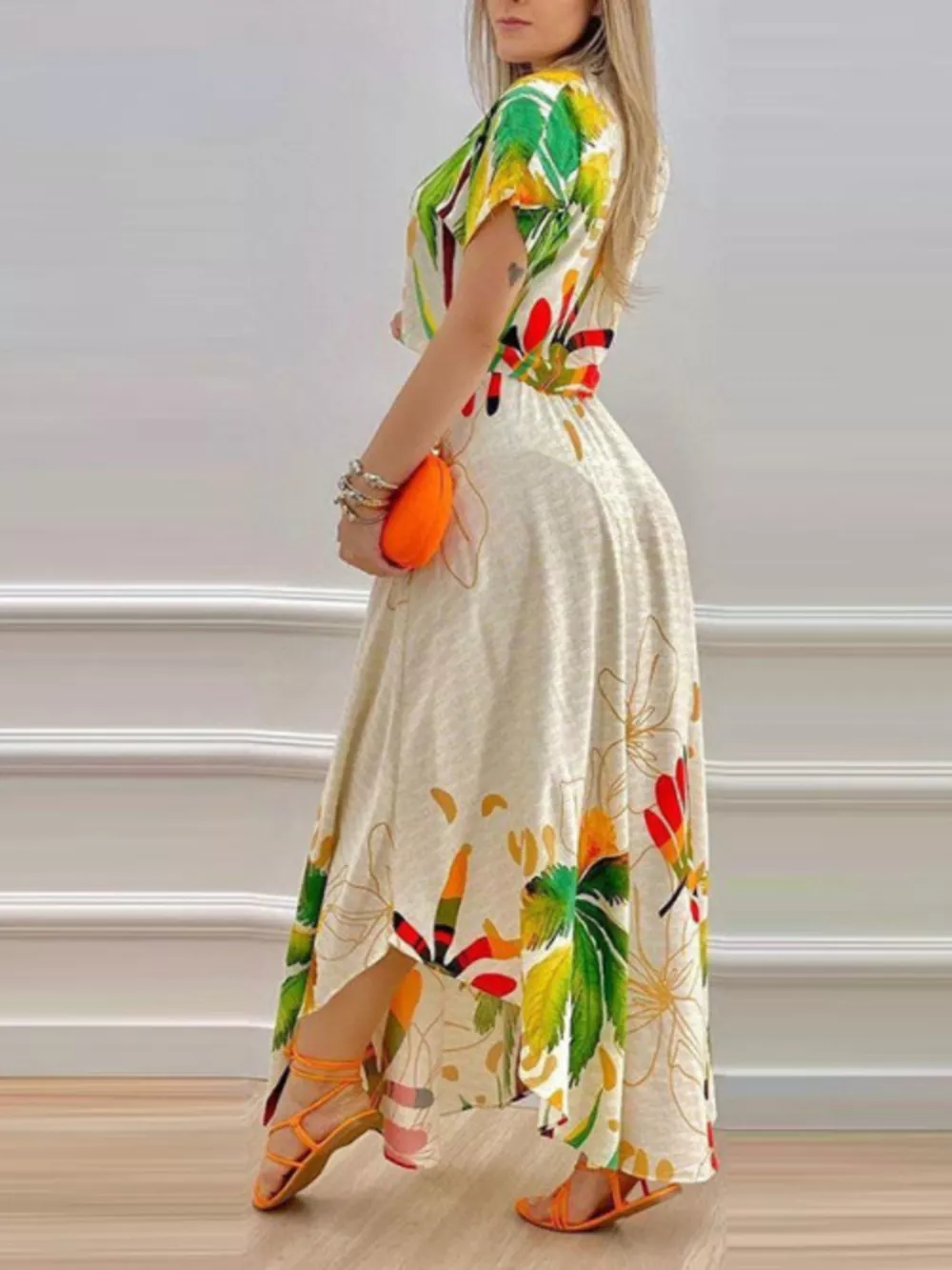 Tropical Print Button-Up Crop Top and Maxi Skirt Set、, image 2